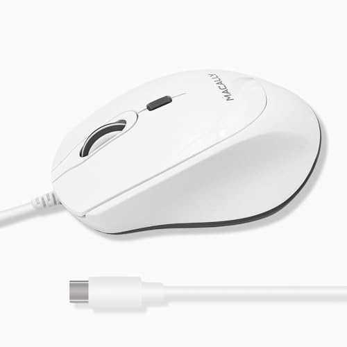 Macally USB C Mouse Wired - Comfortable and Precise - USB Type C Mouse for MacBook Pro/Air, iMac, Mac Mini/Pro, iPad - Plug and Play Apple USBC Mouse with Ambidextrous Body, Multiple DPI