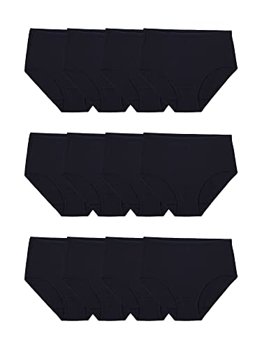 Fruit of the Loom Women's Eversoft Cotton Brief Underwear, Tag Free & Breathable, Available in Plus Size, Brief-Cotton-12 Pack-Black, 8