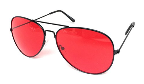 WebDeals - Aviator Silver Mirror or Color Mirror Metal Frame Sunglasses … (Black Frame, Red)