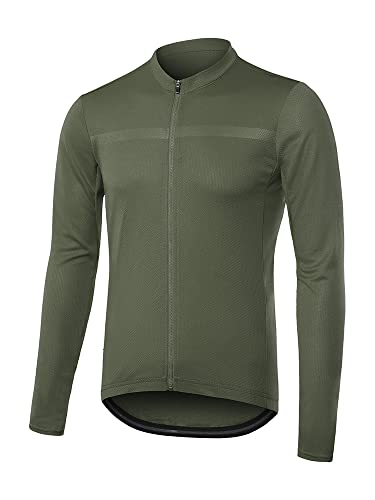 ARSUXEO Men's Cycling Jersey Long Sleeve Slim Fit Bike Jersey Biking Bicycle Cycling Shirt 6038 Army Green Size Large