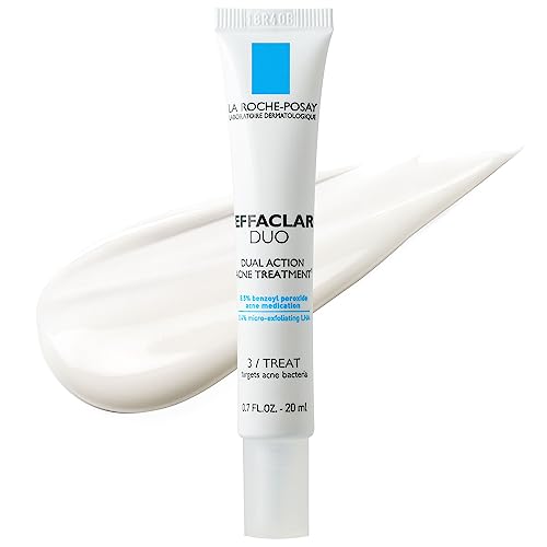 La Roche-Posay Effaclar Duo Dual Action Acne Spot Treatment Cream with Benzoyl Peroxide Acne Treatment for Acne and Blackheads, Lightweight Sheerness, Safe For Sensitive Skin ,0.7 Fl Oz