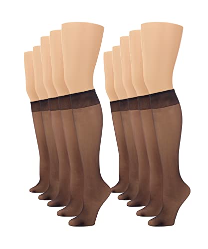 No nonsense Women's Sheer Knee High Value Pack with Comfort Top, Midnight Black - 10 Pair Pack, Regular