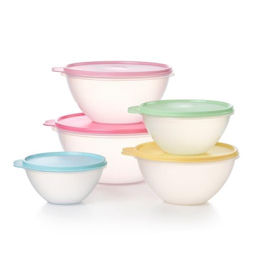 Tupperware Heritage Wonderlier 10 Piece Food Storage Bowl Set in Vintage Colors- Dishwasher Safe & BPA Free - (5 Containers + 5 Lids)