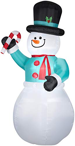 Gemmy Snowman with Candycane Christmas Inflatable Multicolored Fabric 71.65X64.17X144.09 in.