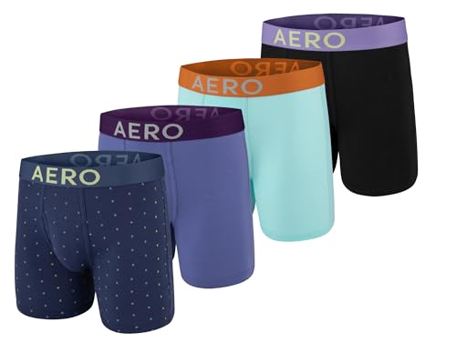 AEROPOSTALE Mens Boxer Briefs- 4 Pack Cotton Stretch Boxer Briefs Underwear (Purple/Navy/Mint Green/Black, Medium)