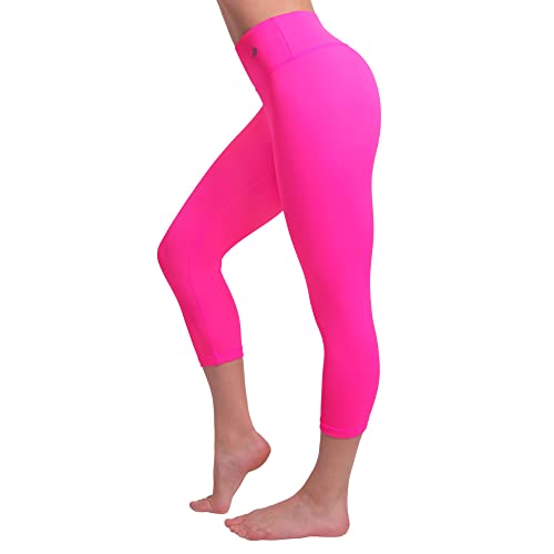 CompressionZ High Waisted Capri Leggings for Women Tummy Control - Workout Yoga Pants Pink
