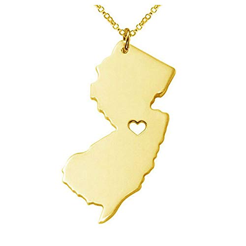 Art Attack Stainless Steel I Love New Jersey Necklace, Heart Garden State Map Country Pendant (Gold)