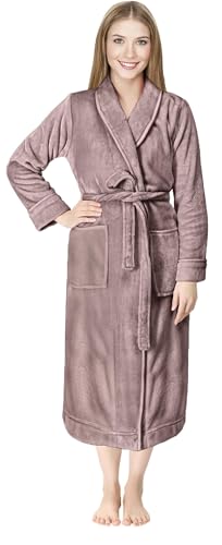 NY Threads Womens Fleece Bath Robe - Shawl Collar Soft Plush Spa Robe, Taupe, X-Large