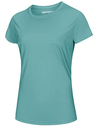 MAGCOMSEN Workout Shirts for Women Short Sleeve T Shirts Turquoise Shirts Ultra Lightweight Performance Shirts Running Workout Tops Grey Green,M