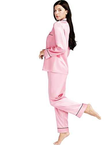 Lonxu Womens Silk Satin Pajamas Set Pink XL