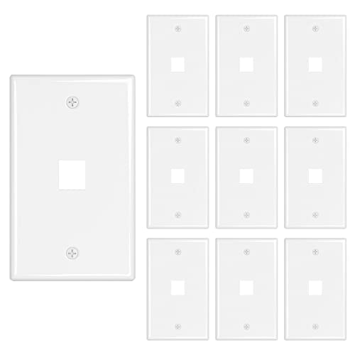 Iwillink 1 Port Keystone Jack Wall Plate 10-Pack, Low Profile Ethernet Wall Plate Single Gang Wall Plates for Keystone Jack, White