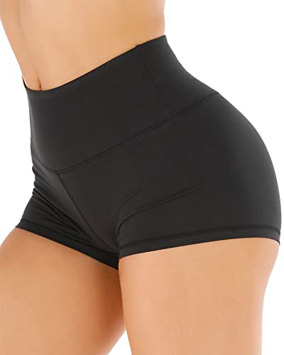 CHRLEISURE High Waisted Spandex Biker Shorts, Workout Booty Soft Yoga Shorts for Women (3' Black, S)