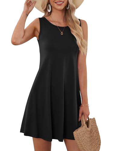 MOLERANI Women's Casual Swing Simple T-shirt Loose Dress, Medium, Black