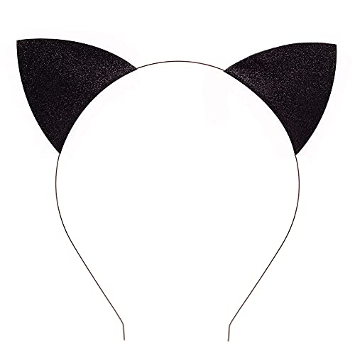 Glitter Cat Ears Headband for Women Girls Halloween Costume Dress Up Hairband