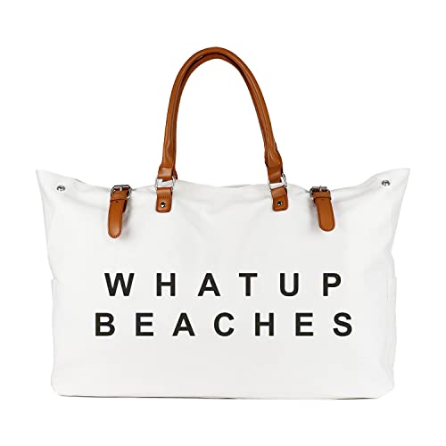 Beach Bag with Vegan Leather Handle, Extra Large Beach Bag for Women Waterproof Sandproof
