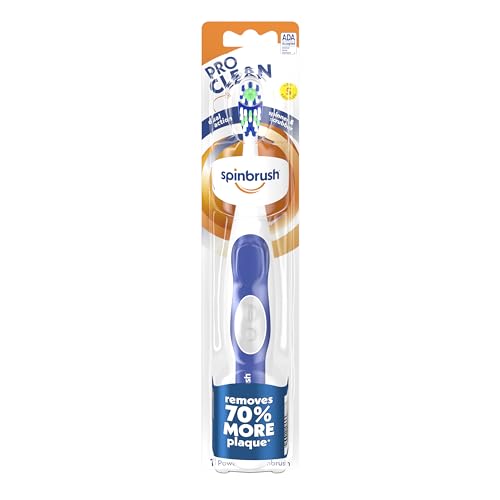 Spinbrush PRO CLEAN Battery Powered Toothbrush, Soft Bristles, 1 Count, Gold or Blue Color May Vary