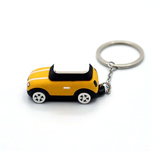 Keychain with MINI Cooper(Silicone Model), 3D OM, Stylish Cute Adorable, Silver Chain (Yellow)