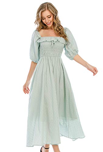 R.Vivimos Women Summer Half Sleeve Cotton Ruffled Vintage Elegant Backless A Line Flowy Long Dresses (X-Large, Green#1)