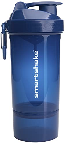 Smartshake O2GO ONE Plastic Protein Shaker Bottle 800 ml | 27 oz - Leakproof Screw-on Lid - BPA Free – Unisex - Navy Blue