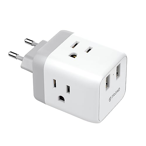 TROND European Travel Plug Adapter - International Power Adapter Converter for Europe with 3 Outlets 2 USB, Europe to US Type C Adaptor for Italy Germany France Spain, Cruise Travel Essentials