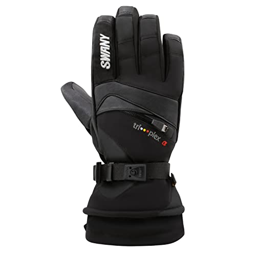 Swany Men's X-Change Sports Moisture-Wicking Quick-Drying Warm Durable Flexible Leather Winter Gloves, Black, Large