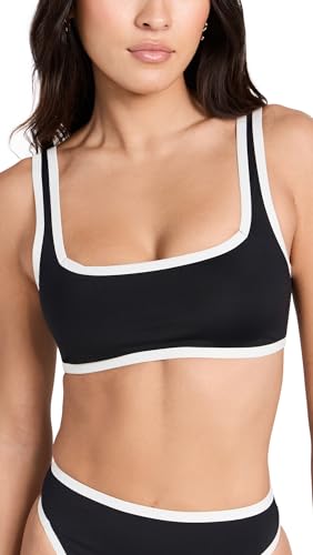 L*Space Women's Ace Bikini Top, Black and Cream, M