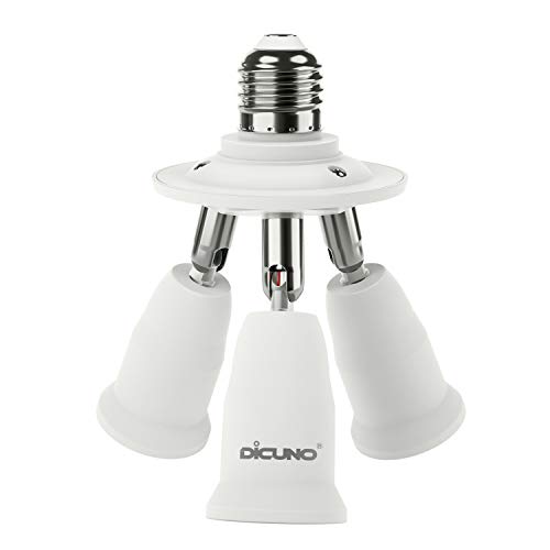 DiCUNO 3 in 1 E26 Light Socket Splitter Adapter, Standard Base LED Bulb Converter, 360 Degrees Adjustable 180 Degree Bendable, 3 Way Bulbs Socket Holder