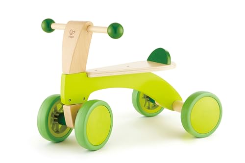 Hape Scoot Around Ride On Wood Bike | Award Winning Four Wheeled Wooden Push Balance Bike Toy for Toddlers with Rubberized Wheels, Bright Green L: 20.5, W: 12.8, H: 15.1 inch