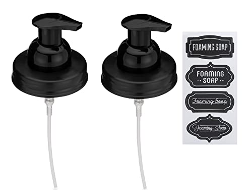 Jarmazing Products Mason Jar Foaming Soap Dispenser Lids - Includes Waterproof Stickers! Black - 2 Pack