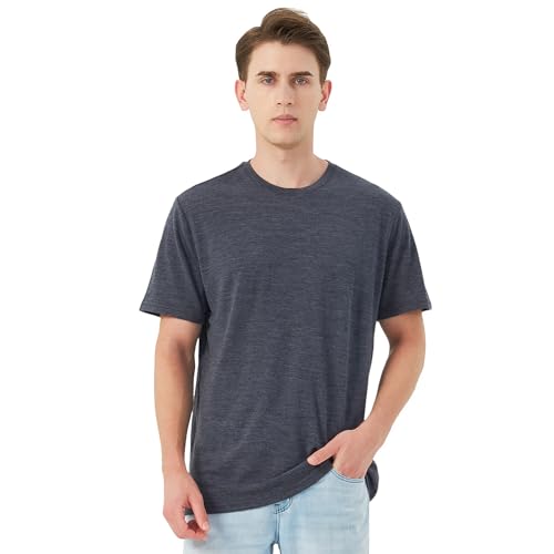 Merino Protect 100% Merino Wool T Shirts for Men Odor Resistance Base Layer Lightweight Hiking Travel T-Shirt Soft Undershirt Dark Grey