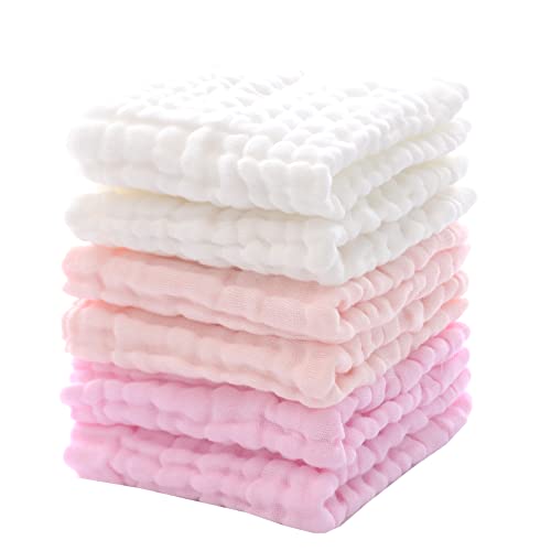 MUKIN Baby Washcloths and Burp Cloths, Soft Absorbent Towels for Newborns, 6 Pack, 12x12 Inches (Pink)