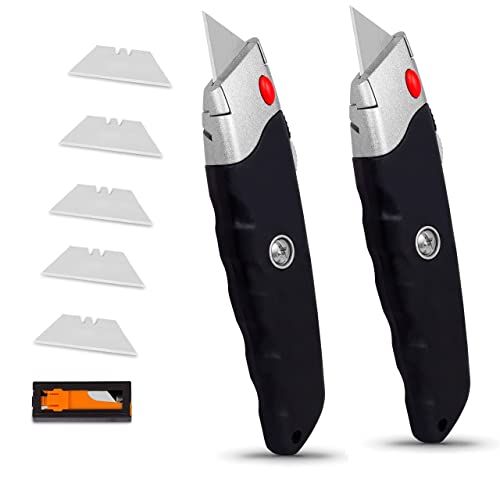 Internet's Best Premium Utility Knife | Box Cutter Retractable | Set of 2 | Retractable blade | Rubber Handle | 2 Utility Knives included | Razor knife