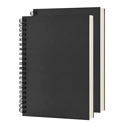 DSTELIN Blank Spiral Notebook, 2-Pack, Soft Cover, Sketch Book, 100 Pages / 50 Sheets, 7.5 inch x 5.1 inch, 100GSM, (Black)