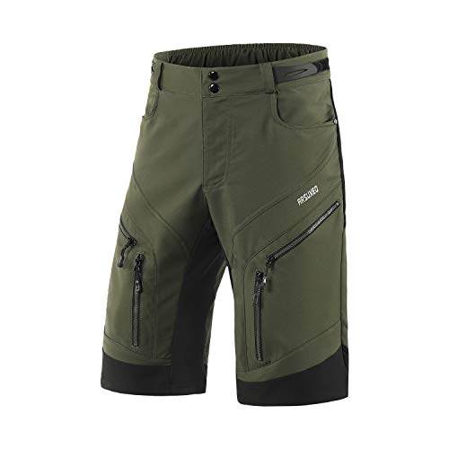 ARSUXEO Men's Loose Fit Cycling Shorts MTB Bike Shorts Water Ressistant 1903 Army Green Size XX-Large