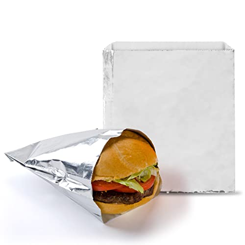 C&S Event Supply Co. Aluminum Foil Hamburger Sleeves - Water and Grease Resistance Sandwich Bags - BPA Free Burger Wrappers for Panini's, Pita Pockets, and Hot Sandwich (100, Silver)