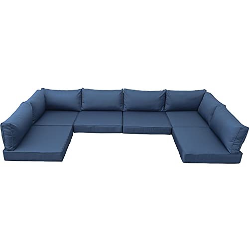 Valita Outdoor Furniture Replacement Cushions, Fits 6-seat Sectional Rattan Conversation Set, 14 Piece Patio Water-Resistant Replacement Sofa Cushions, Liner&Cover (Navy Blue)