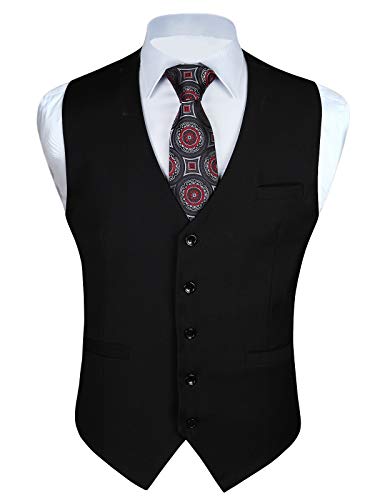 Enlision Men's Suit Vest Business Formal Dress Waistcoat Solid Color Vest for Suit or Tuxedo (XX-Large, Black, xx_l)