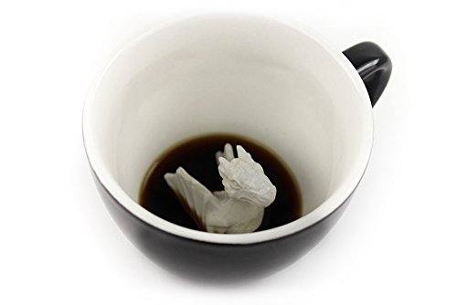 creature cups Dragon Ceramic Cup (11 Ounce, Black) - Hidden Animal Inside - Holiday and Birthday Gift for Coffee & Tea Lovers