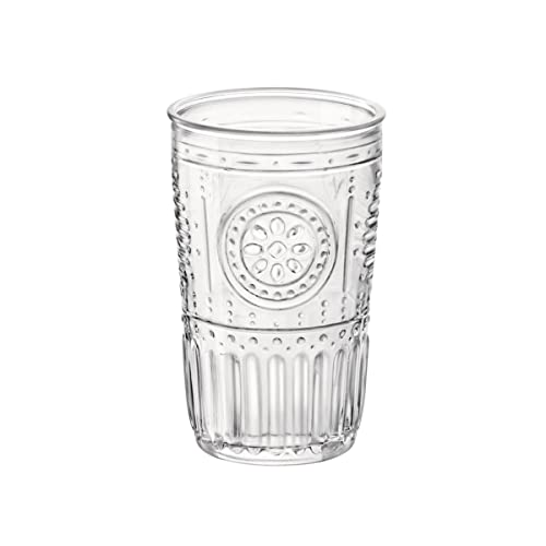 Bormioli Rocco Romantic Set Of 6 Cooler Glasses, 16 Oz. Clear Crystal Glass, Made In Italy.