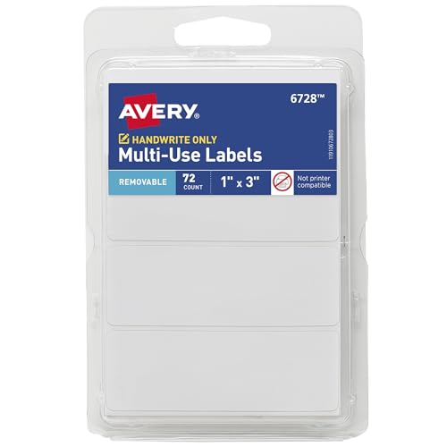 Avery Multi-Use Removable Labels, 1' x 3', White, Non-Printable, 72 Blank Labels Total (6728)