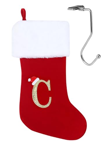 infleesh 20 Inches Monogrammed Red Christmas Stockings Holder with Letters,Super Soft Christmas Stockings Large Monogram Stockings Red Letter Stockings for Christmas Holiday Xmas Gift