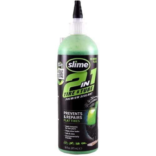 Slime 10193 Tire and Tube Sealant Puncture Repair Sealant, 2-in-1, Premium, Prevent and Repair, suitable for non-highway Tires and Tubes, Non-Toxic, Eco-Friendly, 16oz bottle