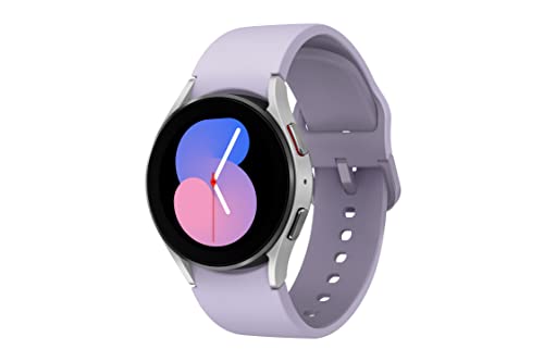 SAMSUNG Galaxy Watch 5 40mm Bluetooth Smartwatch w/Body, Health, Fitness and Sleep Tracker, Sapphire Crystal Glass, Enhanced GPS Tracking, US Version, Silver Bezel w/Purple Band (Renewed)