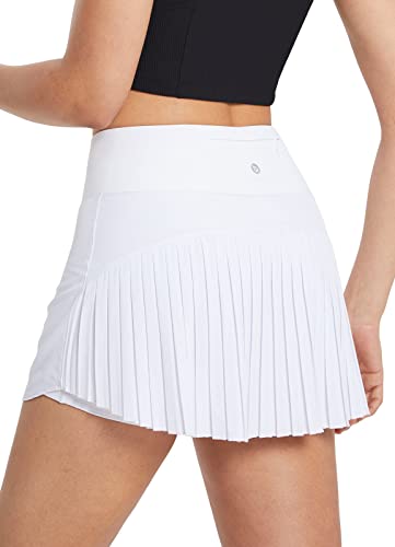 BALEAF Women's Pleated Tennis Skirts High Waisted Lightweight Athletic Golf Skorts Skirts with Shorts Pockets White Small