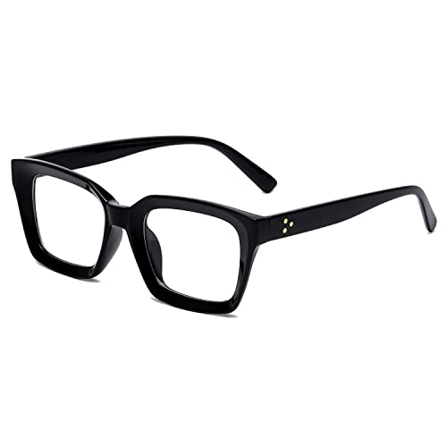 EYLRIM Classic Thick Square Frame Clear Lens Glasses for Women Men Non Prescription Eyeglasses(A1 Bright Black)