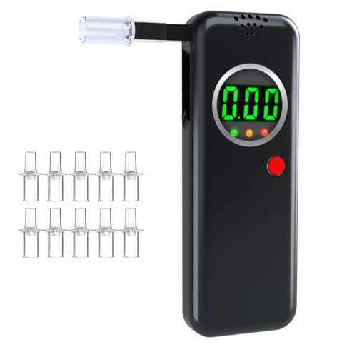 Breathalyzer,High-Accuracy Professional Alcohol Tester with 10 Mouthpieces,LCD Digital Display Alcohol Tester for Personal & Professional Use（Black）