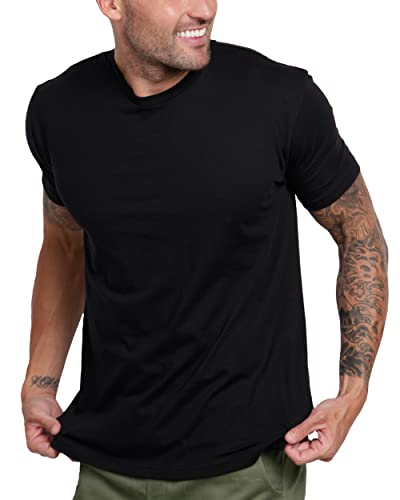 INTO THE AM Premium Men's Fitted Crew Neck Plain Essential Tees - Modern Fit Fresh Classic Short Sleeve T-Shirts for Men (Black, Large)