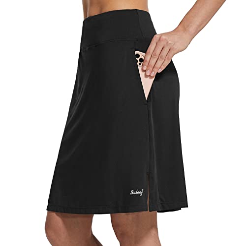 BALEAF Women's 20' Golf Skirts Knee Length Skorts Athletic Modest Long Acitive Casual Pockets UV Protection Black XL