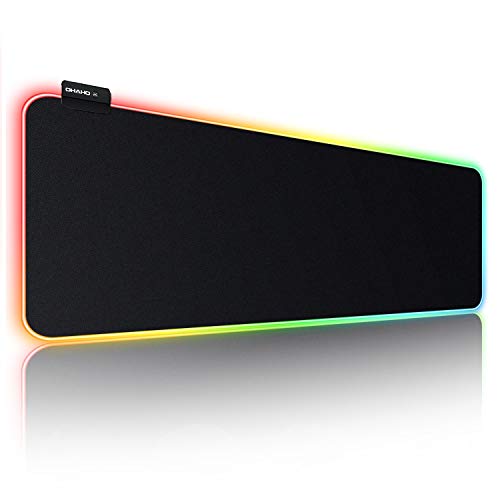 OHAHO RGB Gaming Mouse Pad Large, Over Sized Glowing LED Extended Mouse pad, Non-Slip Rubber Base Computer Keyboard Mouse Mat (31.5' x 11.8')