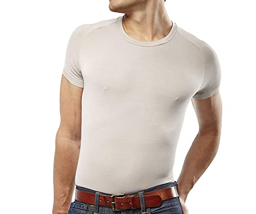 Mr. Davis Men's Bamboo Viscose Tailored Cut Crew Neck Undershirt - Stylish Crew Neck Men's Undershirts, with Stretch Fabric for a, Tone, Small